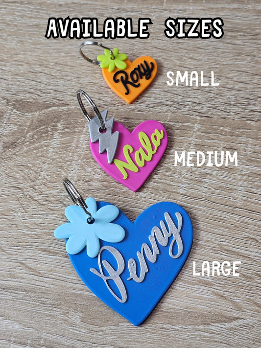 Heart pet tag available sizes: small, medium, large
