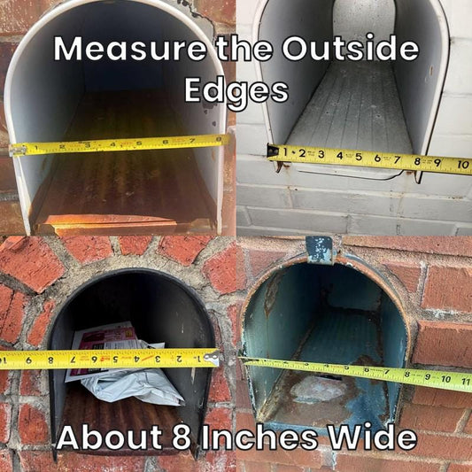 Measuring the outside edges of a medium metal mailbox, about 8 inches wide