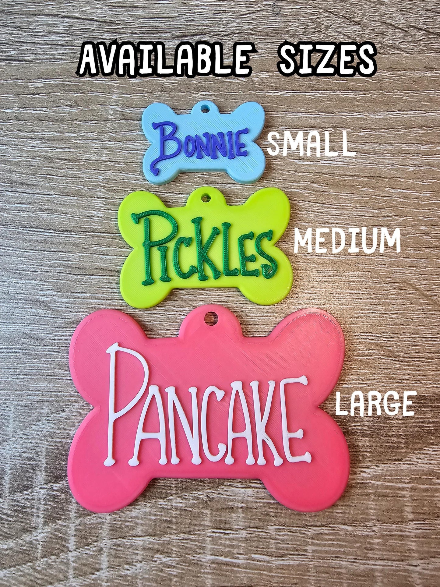Bone pet tag available sizes: small, medium, large