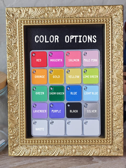 Color options chart with 17 filament colors