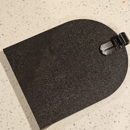 Black 3D printed replacement door, front view with handle