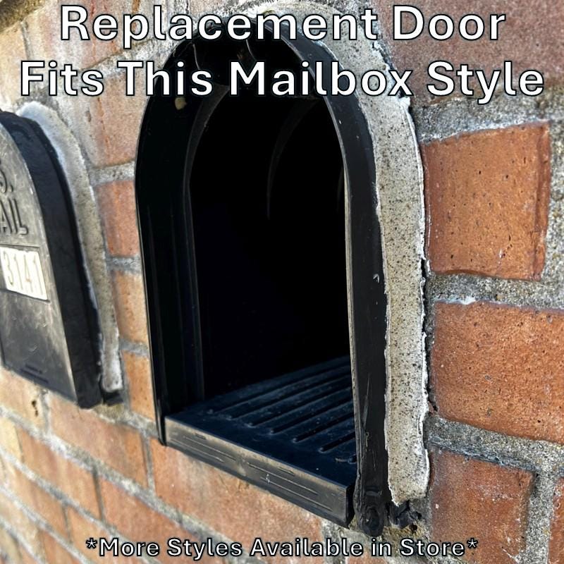 Design 1 plastic mailbox this replacement door fits, in a brick wall