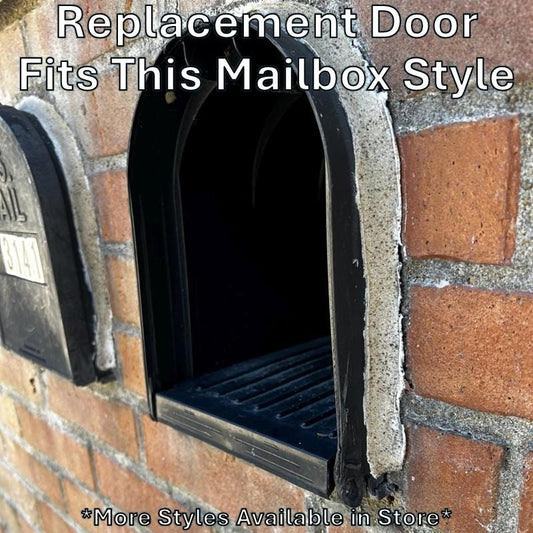 Design 1 plastic mailbox this replacement door fits, in a brick wall