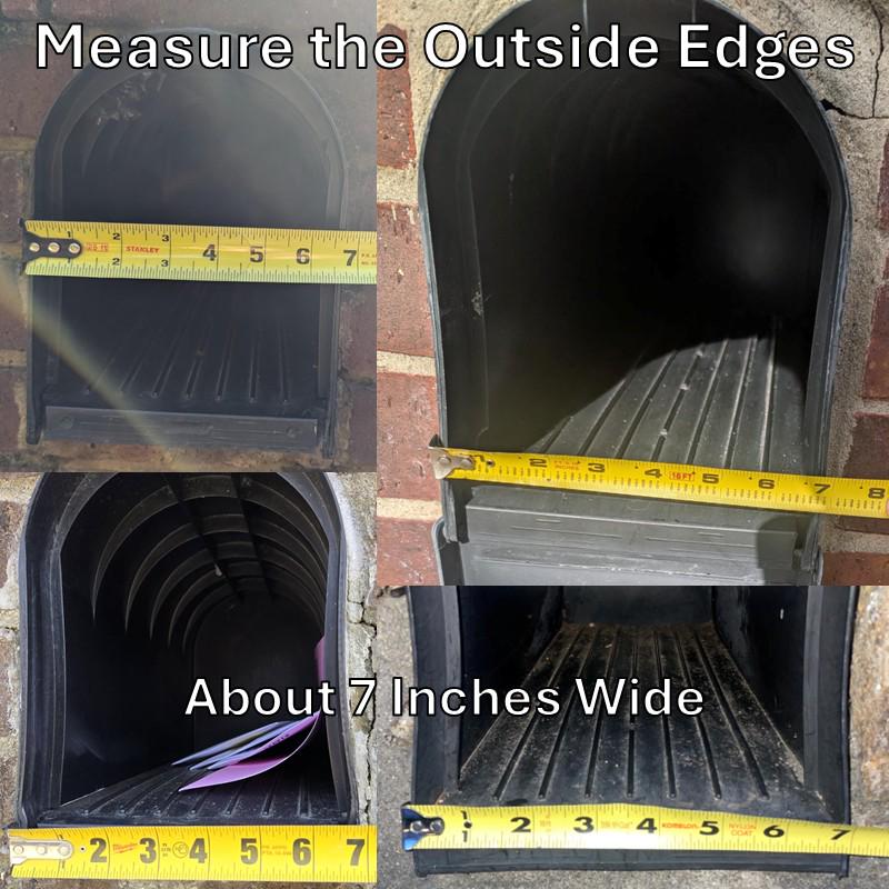 Measuring the width of a Design 1 mailbox at the outside edges