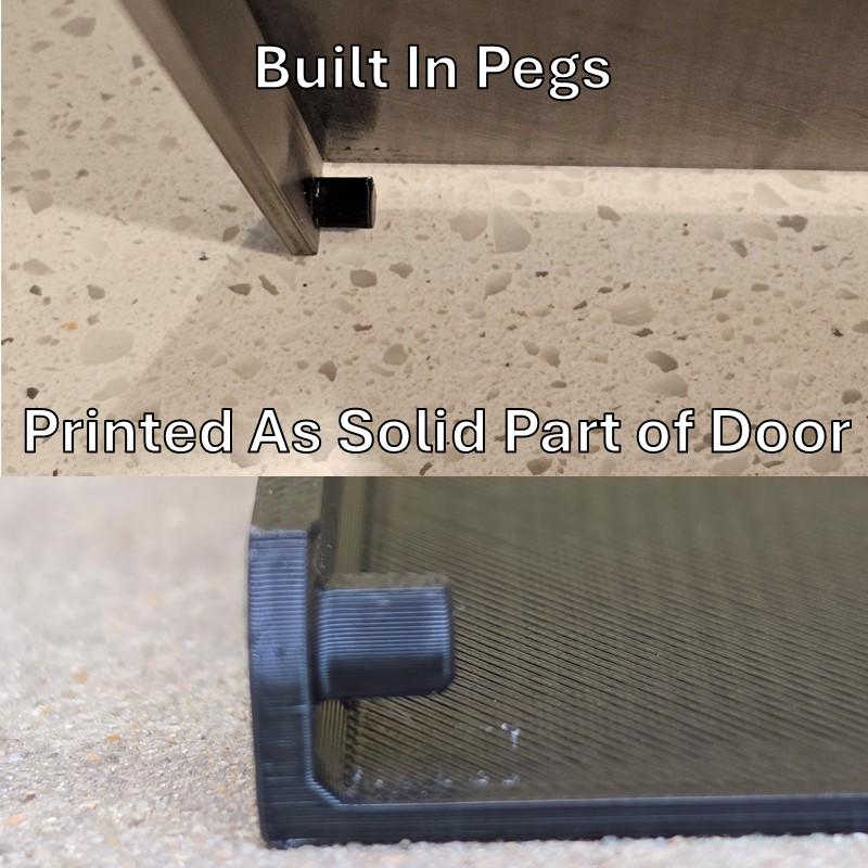 Built-in pegs printed as a solid part of the replacement door