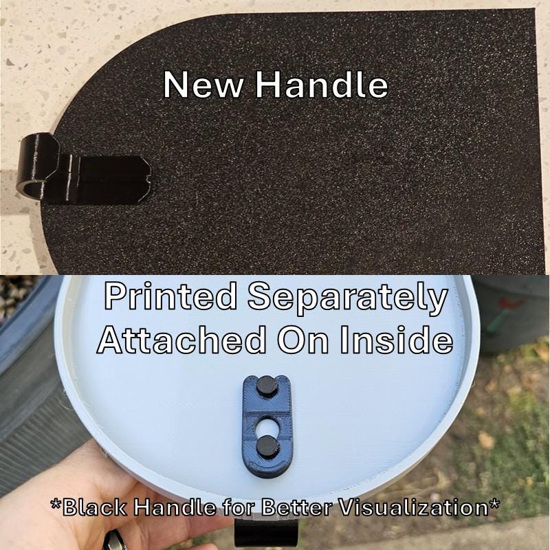 New handle, printed separately and attached on the inside of the door
