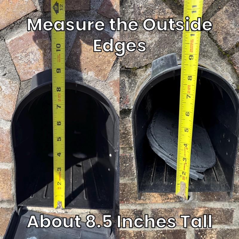 Measuring the outside edges of a Design 2 mailbox, about 8.5 inches tall