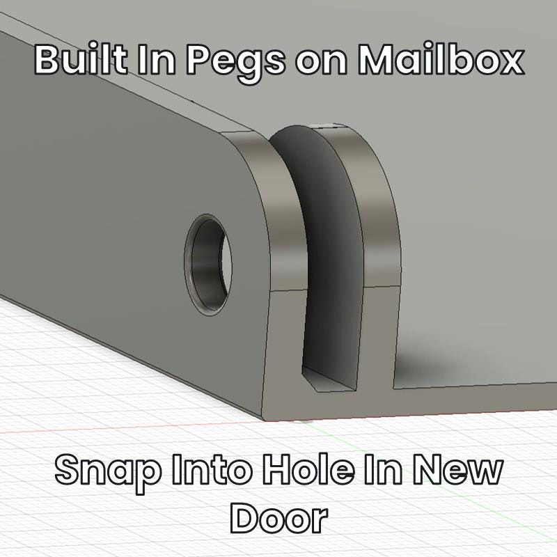 Built-in pegs on the mailbox snap into the holes in the new door