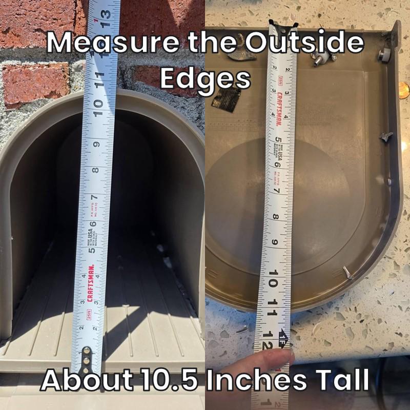 Measuring the outside edges of a Design 14 mailbox, about 10.5 inches tall