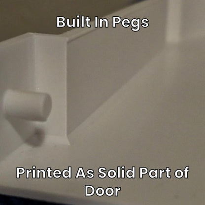 Built-in pegs printed as a solid part of the replacement door