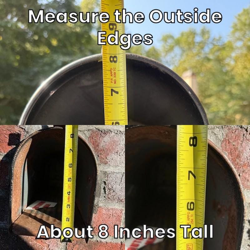Measuring the outside edges of a small metal mailbox, about 8 inches tall