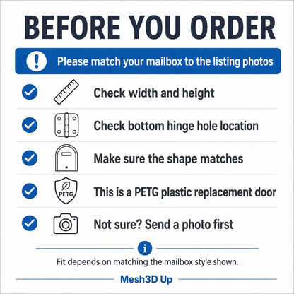 Before you order: check width, height, hinge hole location and shape