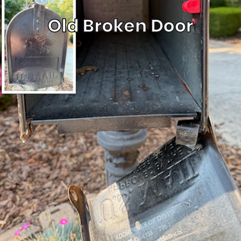 Old broken door from a small metal mailbox