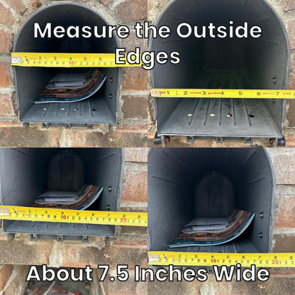 Design 11 plastic mailbox measured about 7.5 inches wide at the outside edges