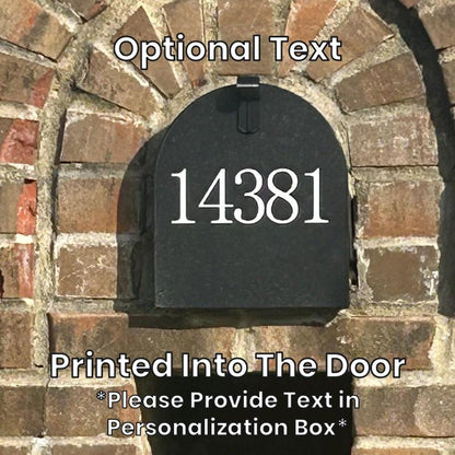 Replacement mailbox door with custom printed house number