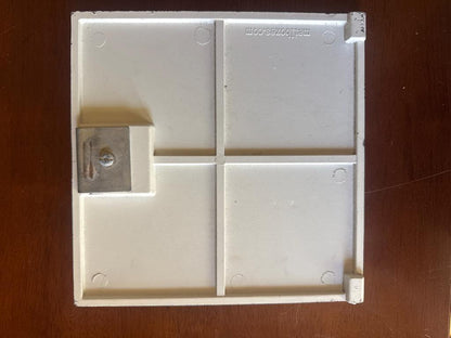 Original square mailbox door, back, with latch